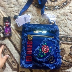 RARE ED HARDY DENIM BLUE ROSE PURSE NEW W/ TAGS
